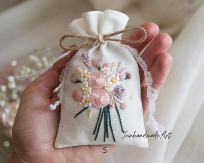 Personalized Embroidered Wedding Sachet Bag – Wedding Favor Gift, Linen Lavender Pouch, Custom Name & Date