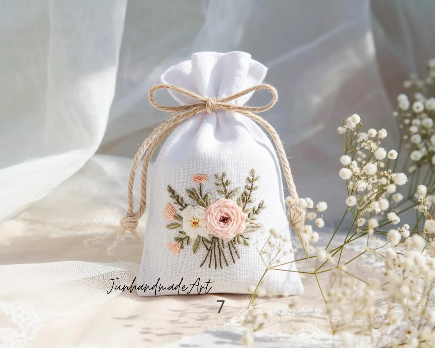 Personalized Embroidered Wedding Sachet Bag – Wedding Favor Gift, Linen Lavender Pouch, Custom Name & Date