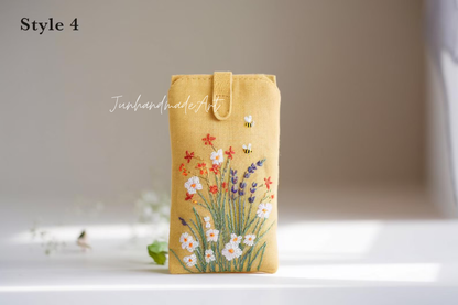Hand Embroidered Floral Eyeglass Case, Soft Linen Glasses Pouch, Custom Sunglasses Holder Gift for Her