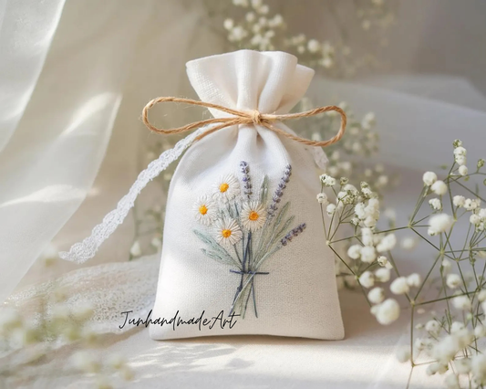 Personalized Embroidered Wedding Sachet Bag – Wedding Favor Gift, Linen Lavender Pouch, Custom Name & Date (Copy)