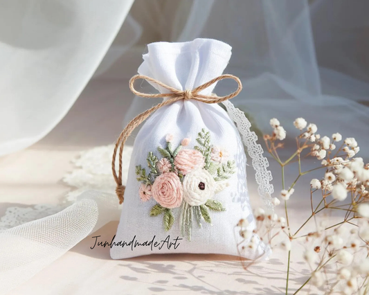 Personalized Embroidered Wedding Sachet Bag – Wedding Favor Gift, Linen Lavender Pouch, Custom Name & Date (Copy)