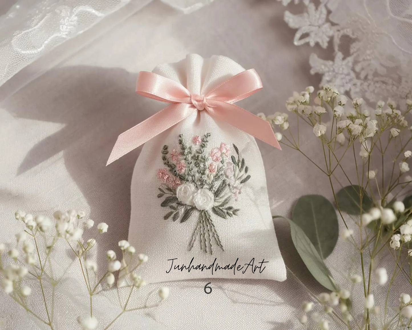 Personalized Embroidered Wedding Sachet Bag – Wedding Favor Gift, Linen Lavender Pouch, Custom Name & Date