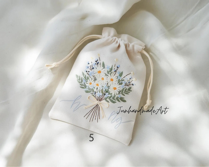 Personalized Embroidered Wedding Sachet Bag – Wedding Favor Gift, Linen Lavender Pouch, Custom Name & Date