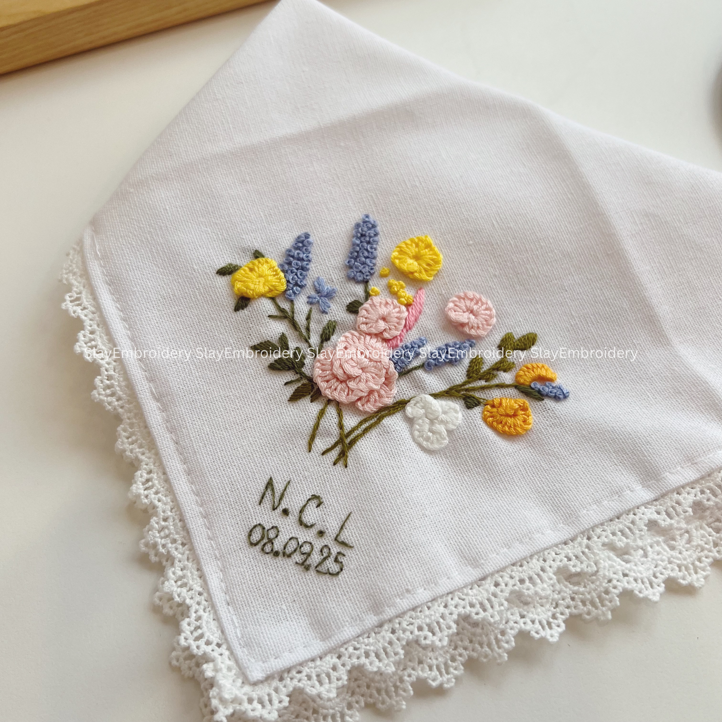 Sunlit Blooms Wedding Handkerchief, Custom Embroidered Handkerchief, Linen Handkerchiefs