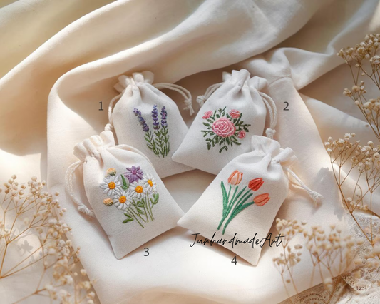 Personalized Embroidered Wedding Sachet Bag – Wedding Favor Gift, Linen Lavender Pouch, Custom Name & Date