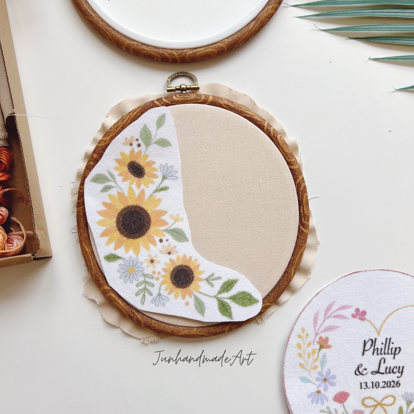 Custom Name Wedding Ring Bearer Hoop (6.7 inch) Decoration Wedding Hoop Embroidery Kit With Flowers Designs Stick & Stitch DIY Kit For Beginners