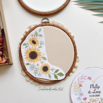 Custom Name Wedding Ring Bearer Hoop (6.7 inch) Decoration Wedding Hoop Embroidery Kit With Flowers Designs Stick & Stitch DIY Kit For Beginners