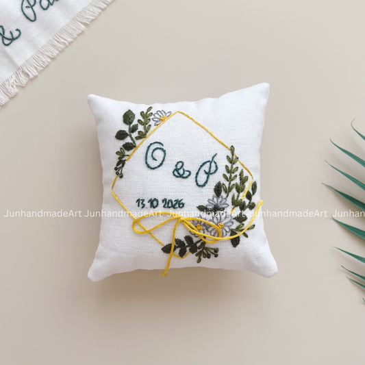 Little Flowers Embroidered Wedding Ribbon – Custom Linen Tie for Bouquet or Hair, Hand-stitched with Names & Date, Bridal Keepsake Gift