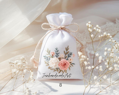 Personalized Embroidered Wedding Sachet Bag – Wedding Favor Gift, Linen Lavender Pouch, Custom Name & Date
