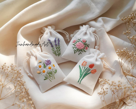 Personalized Embroidered Wedding Sachet Bag – Wedding Favor Gift, Linen Lavender Pouch, Custom Name & Date
