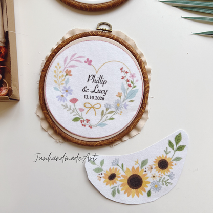 Custom Name Wedding Ring Bearer Hoop (6.7 inch) Decoration Wedding Hoop Embroidery Kit With Flowers Designs Stick & Stitch DIY Kit For Beginners