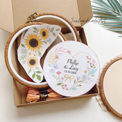 Custom Name Wedding Ring Bearer Hoop (6.7 inch) Decoration Wedding Hoop Embroidery Kit With Flowers Designs Stick & Stitch DIY Kit For Beginners
