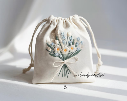 Personalized Embroidered Wedding Sachet Bag – Wedding Favor Gift, Linen Lavender Pouch, Custom Name & Date