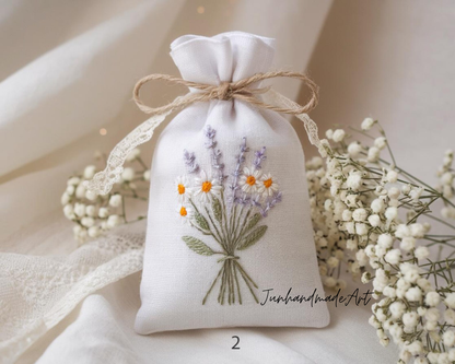 Personalized Embroidered Wedding Sachet Bag – Wedding Favor Gift, Linen Lavender Pouch, Custom Name & Date
