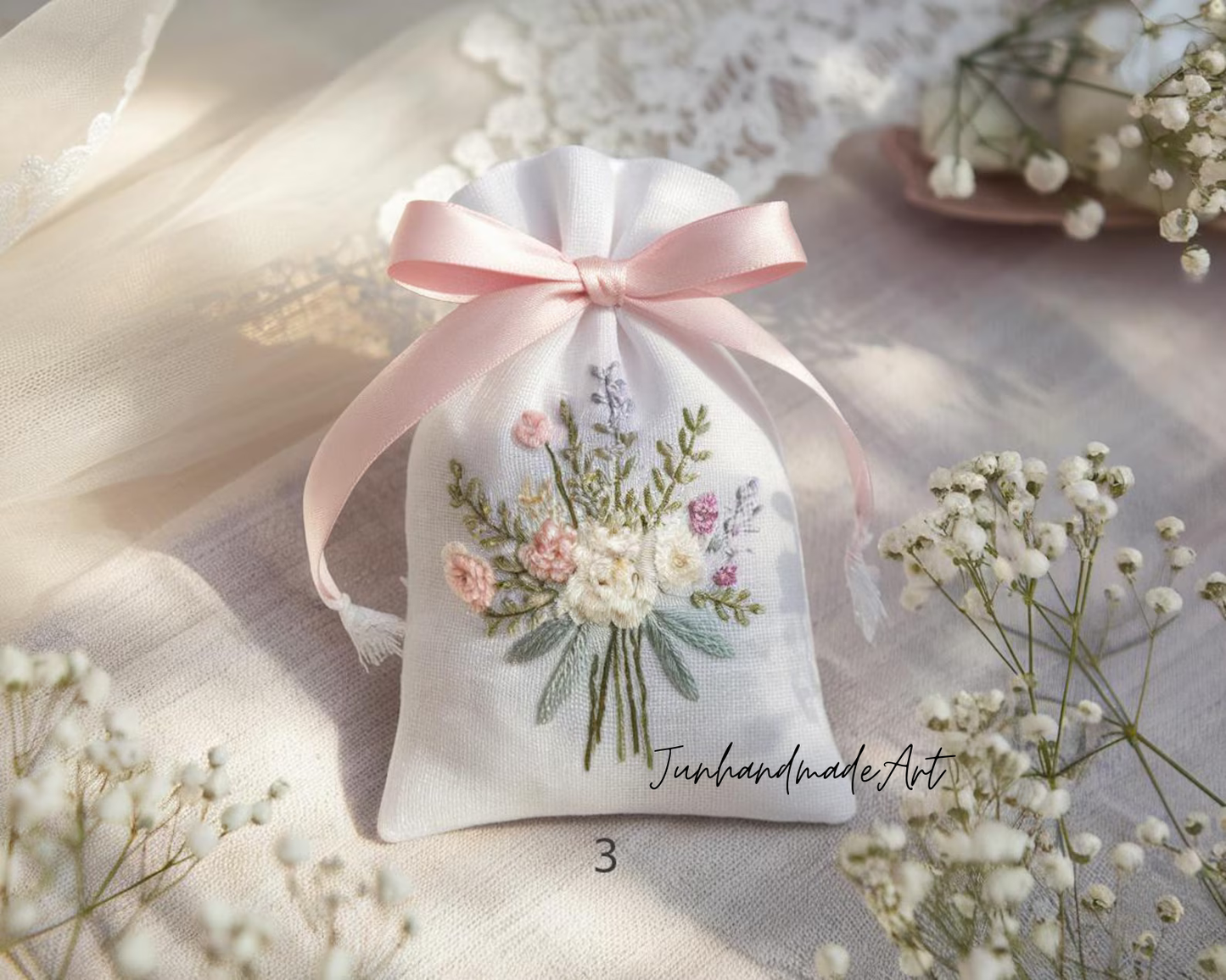 Personalized Embroidered Wedding Sachet Bag – Wedding Favor Gift, Linen Lavender Pouch, Custom Name & Date