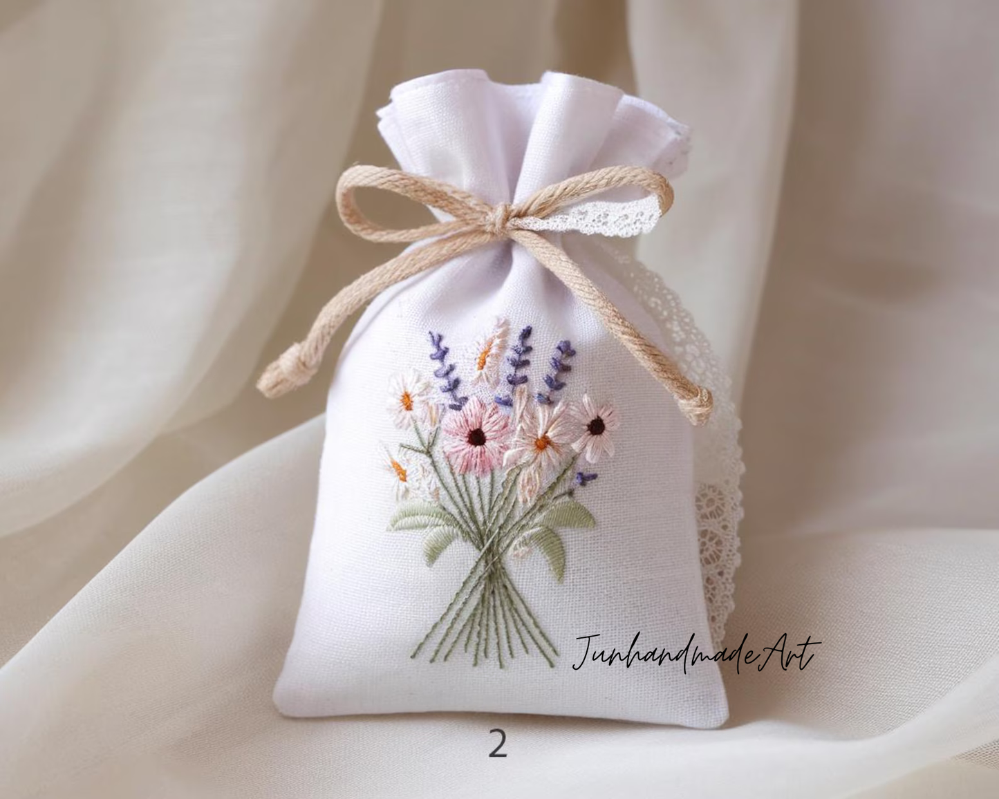 Personalized Embroidered Wedding Sachet Bag – Wedding Favor Gift, Linen Lavender Pouch, Custom Name & Date