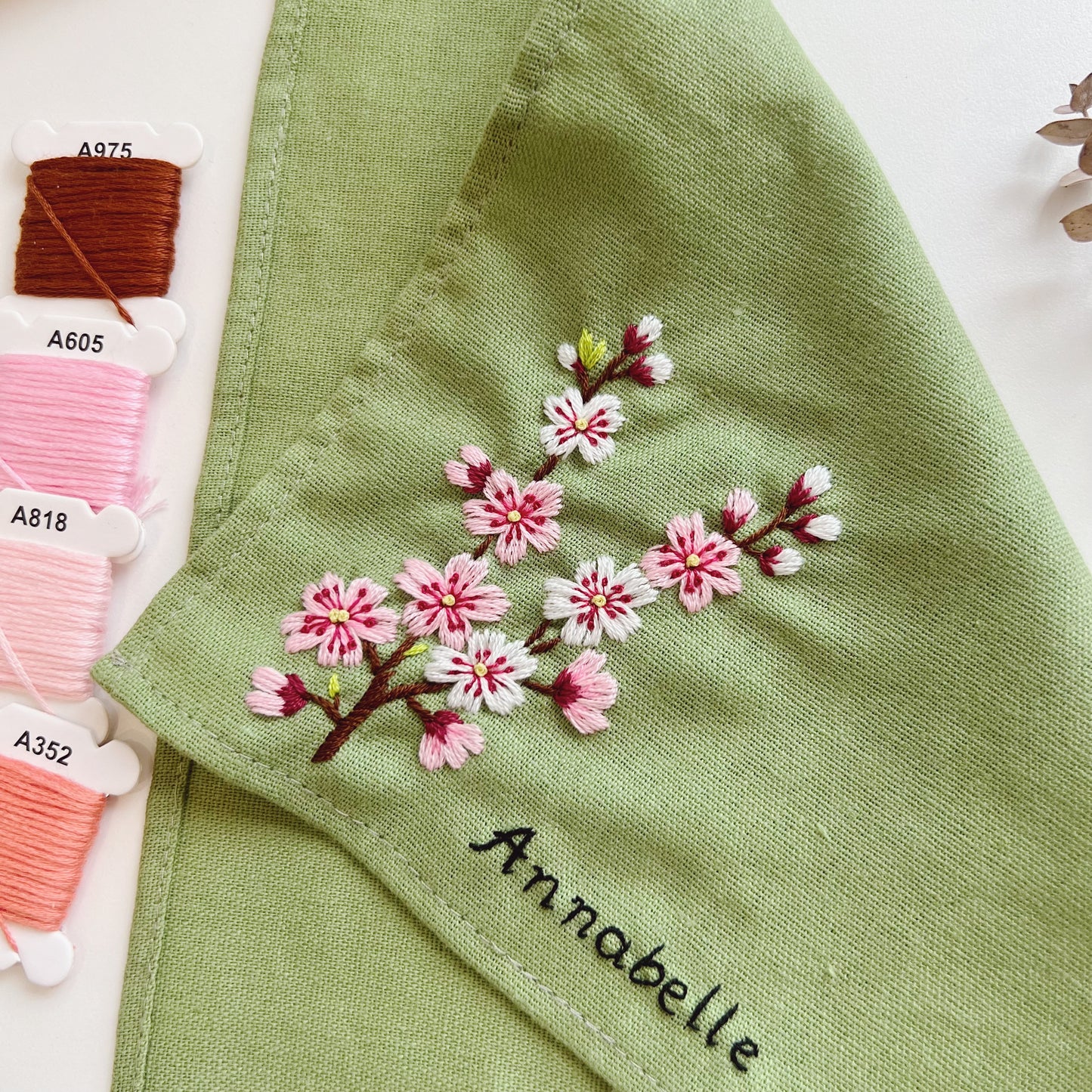 Cherry Blossoms Flowers Wedding Handkerchief, Custom Embroidered Handkerchief