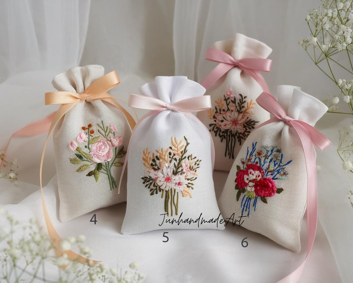 Personalized Embroidered Wedding Sachet Bag – Wedding Favor Gift, Linen Lavender Pouch, Custom Name & Date