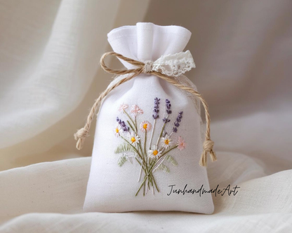 Personalized Embroidered Wedding Sachet Bag – Wedding Favor Gift, Linen Lavender Pouch, Custom Name & Date