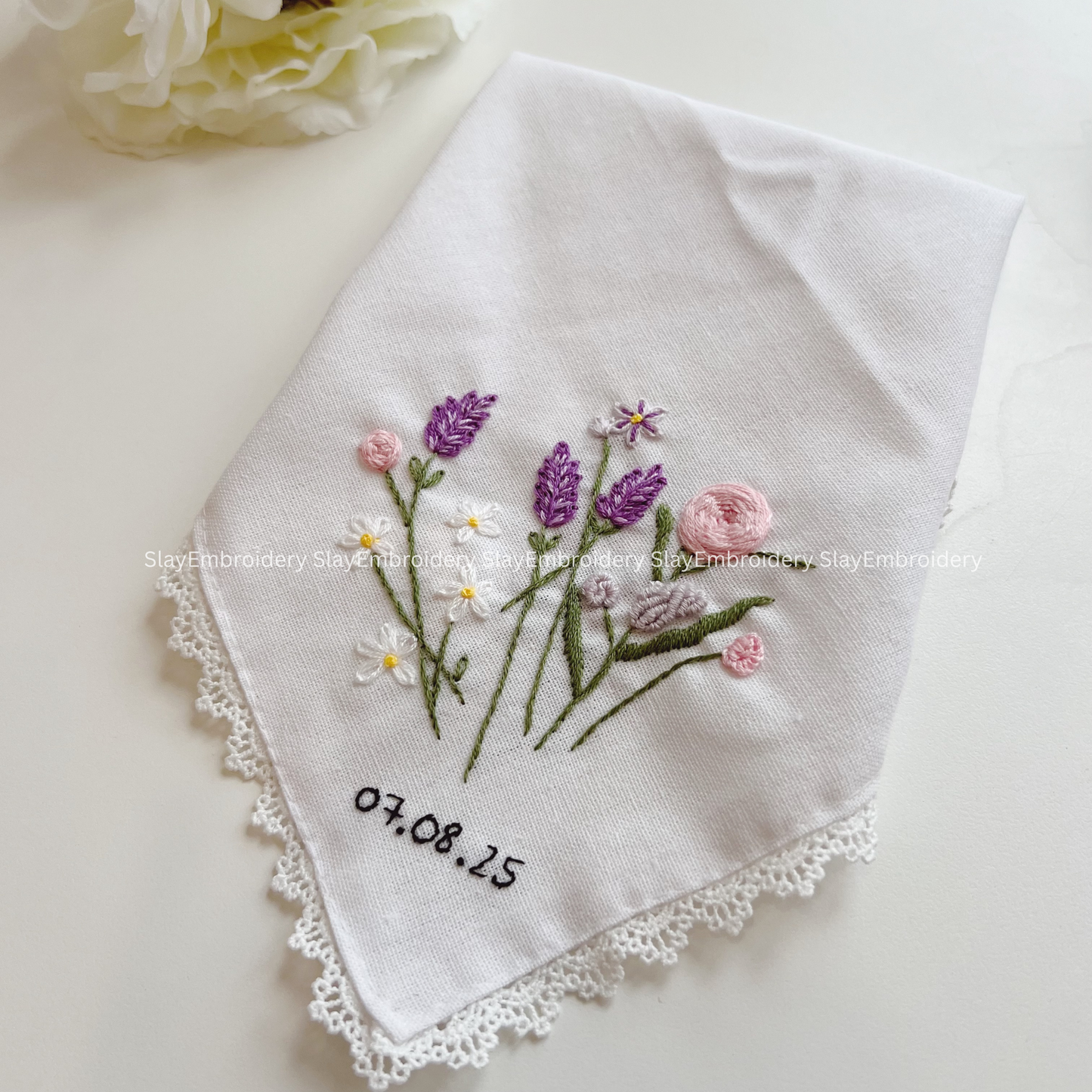 Floral Medley Wedding Handkerchief, Custom Embroidered Handkerchief, Linen Handkerchiefs