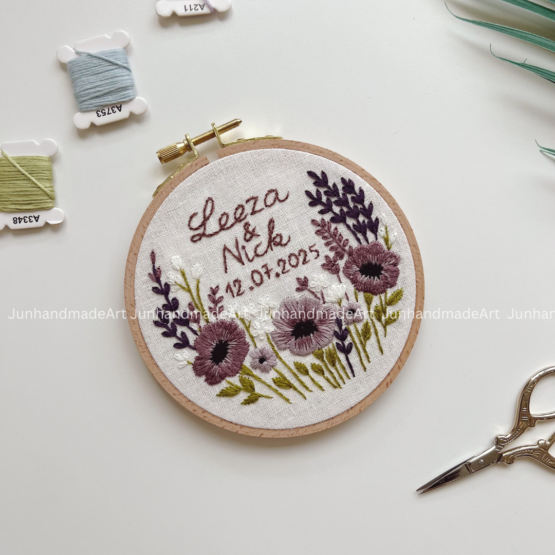 Purple Flower Bouquet Wedding Hoop Custom Floral Wedding Hoops Wedding Gift