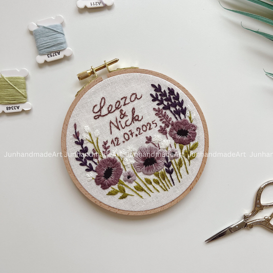 Purple Flower Bouquet Wedding Hoop Custom Floral Wedding Hoops Wedding Gift