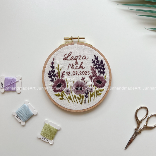 Purple Flower Bouquet Wedding Hoop Custom Floral Wedding Hoops Wedding Gift