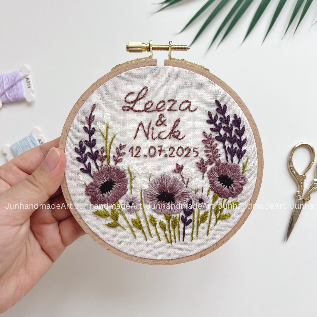 Purple Flower Bouquet Wedding Hoop Custom Floral Wedding Hoops Wedding Gift