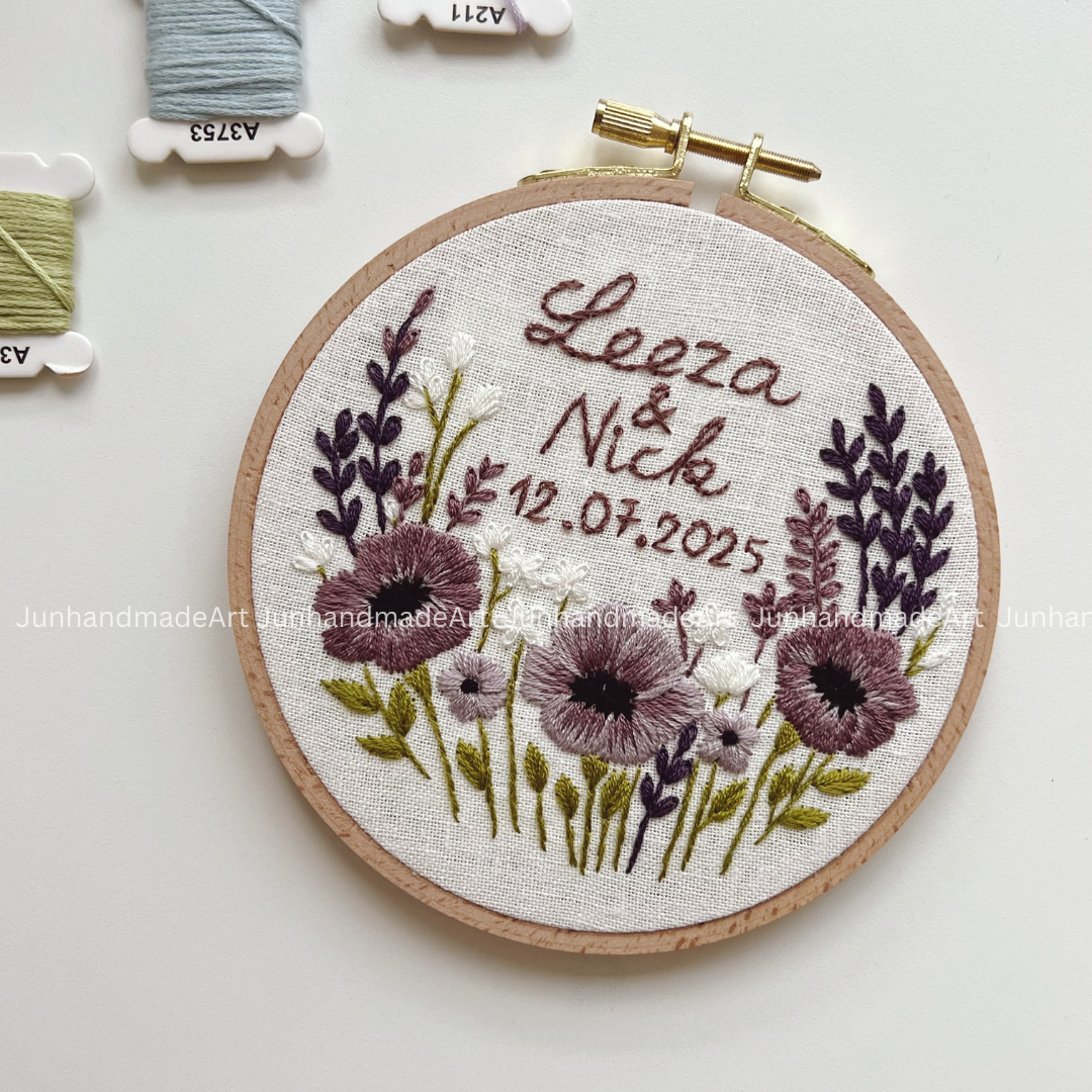 Purple Flower Bouquet Wedding Hoop Custom Floral Wedding Hoops Wedding Gift