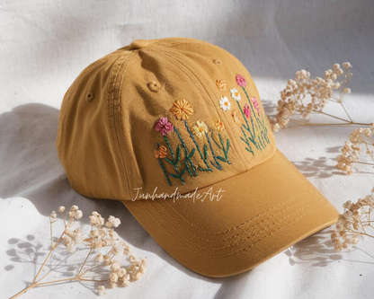 Embroidered Flower Hat – Vintage Washed Baseball Cap, Floral Cotton Hat, Soft Aesthetic Gift for Her