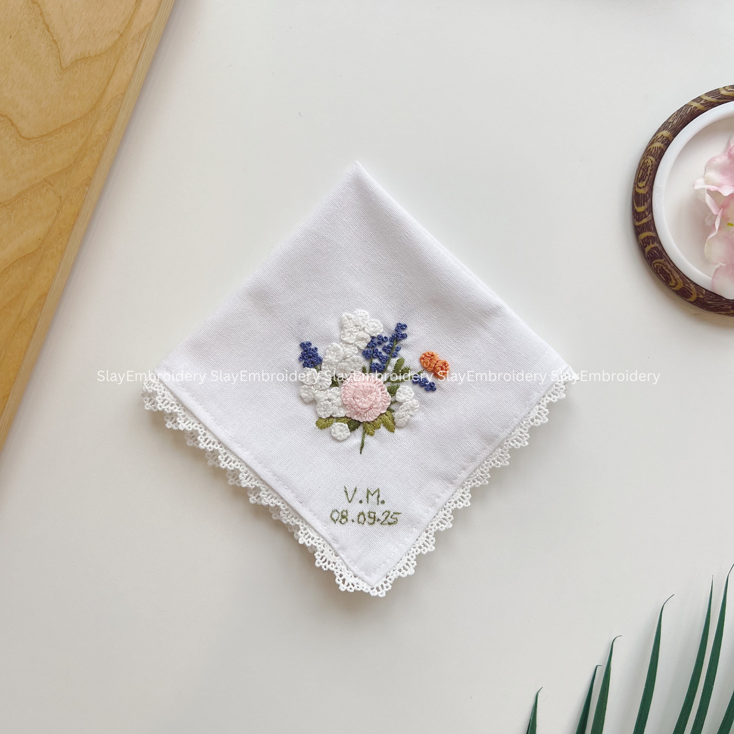 Soft Garden Wedding Handkerchief, Custom Embroidered Handkerchief, Linen Handkerchiefs