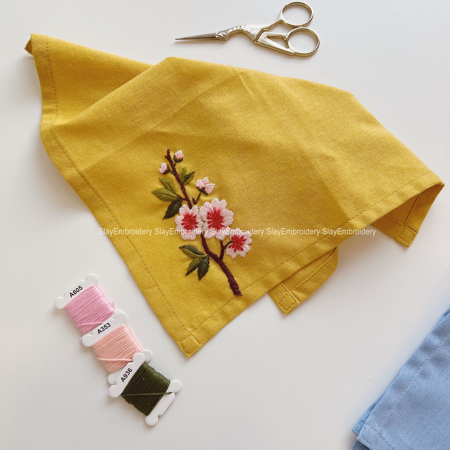 Cherry Blossoms Flowers Wedding Handkerchief, Custom Embroidered Handkerchief, Linen Handkerchiefs