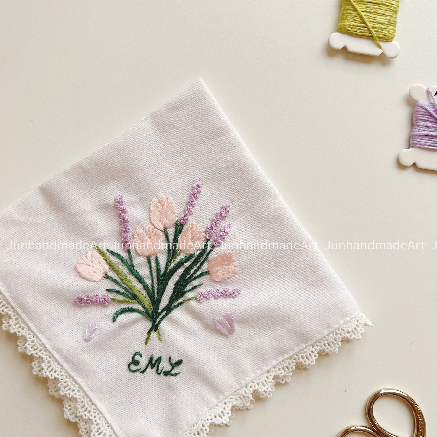 Spring Flowers Handkerchief, Custom Embroidered Handkerchief, Linen Handkerchiefs