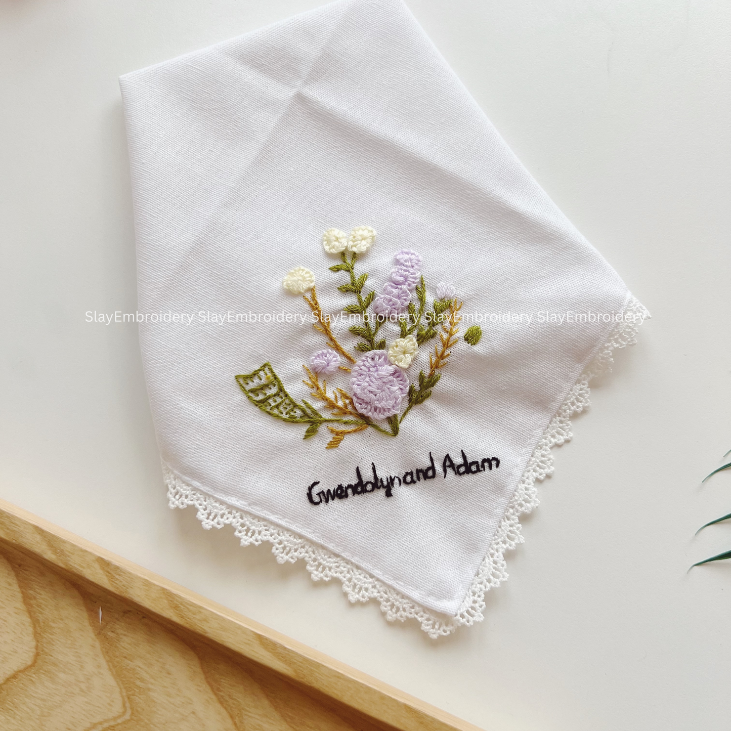 Pastel Floral Wedding Handkerchief, Custom Embroidered Handkerchief, Linen Handkerchiefs