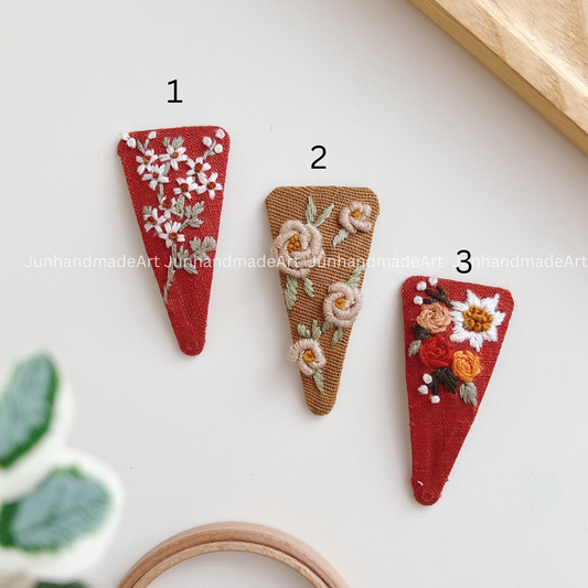 Blossoms Embroidered Hair Clip | Handmade Linen Barrette | Soft Pastel Hair Accessory | Gift for Her | Cottagecore Style