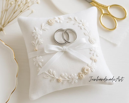 Personalized Embroidered Ring Bearer Pillow, Custom Linen Wedding Cushion, Hand Embroidery Ring Holder, Floral Ring Pillow, Wedding Gift