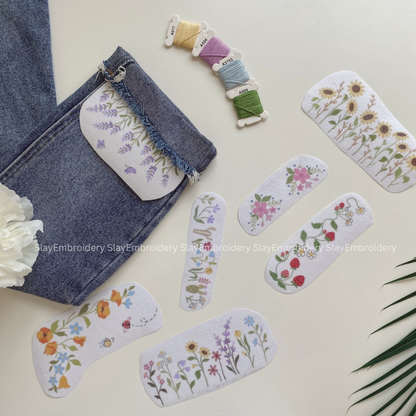 Meadow Tale Sunflowers Jean Cuff Embroidery Pattern For Beginner Easy To Use Stick and Stitch