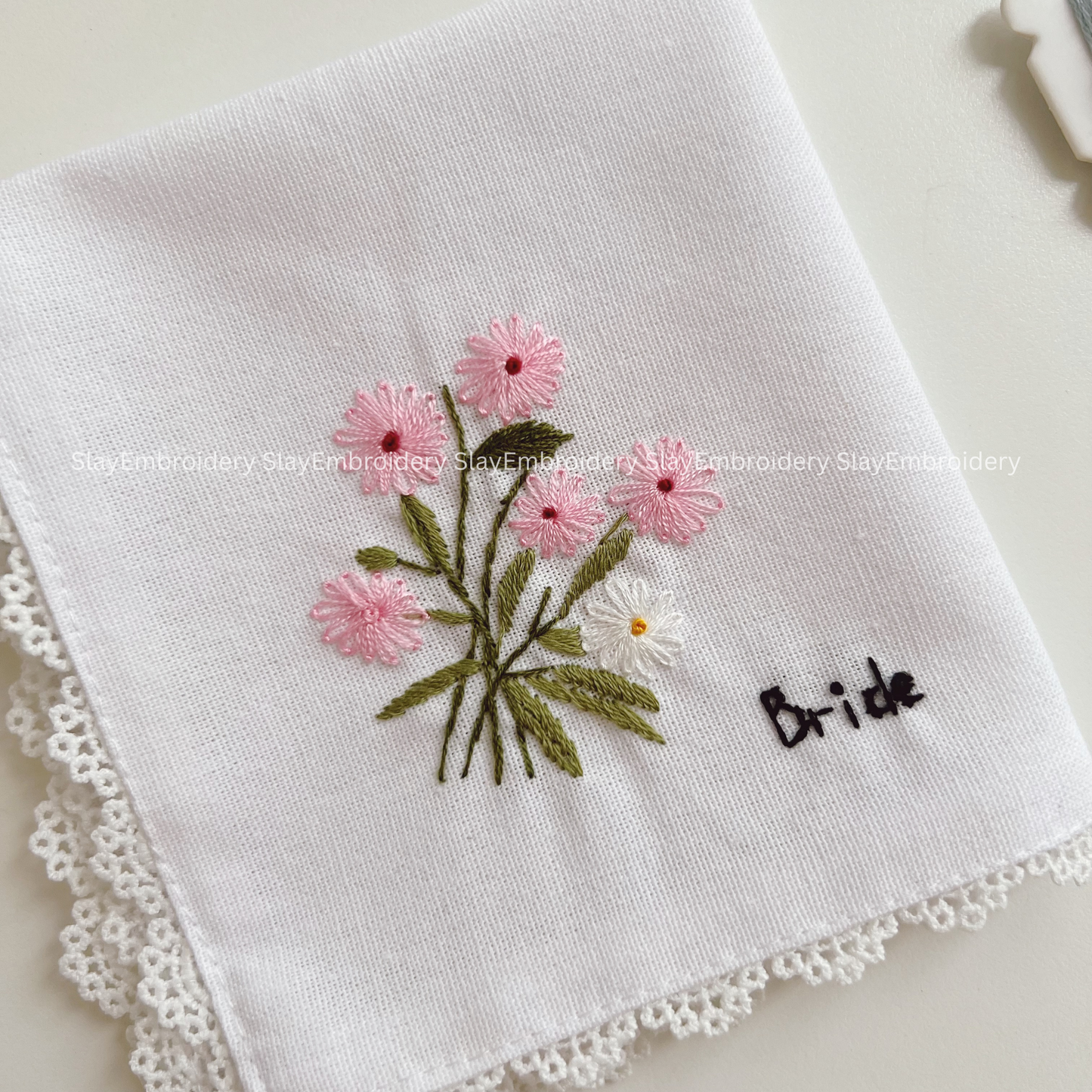 Rosy Symphony & White Note Wedding Handkerchief, Custom Embroidered Handkerchief, Linen Handkerchiefs