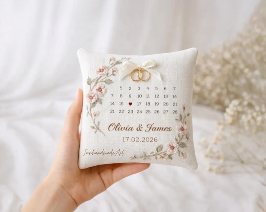 Personalized Embroidered Ring Bearer Pillow, Custom Linen Wedding Cushion, Hand Embroidery Ring Holder, Floral Ring Pillow, Wedding Gift