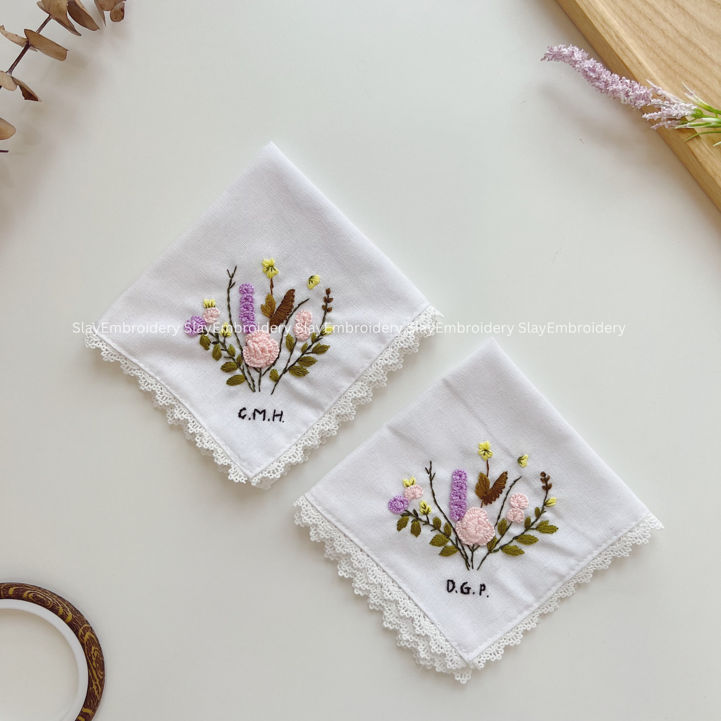 Sunset Petals Wedding Handkerchief, Custom Embroidered Handkerchief, Linen Handkerchiefs