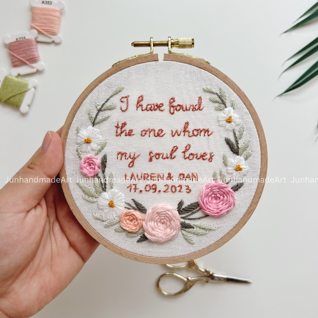 Pink Wreath Bouquet Wedding Hoop Custom Floral Wedding Hoops Wedding Gift