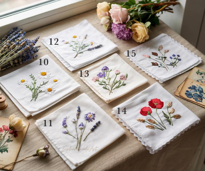 Custom Embroidered Handkerchief, Ladies Embroidery Handkerchief, Linen Handkerchiefs, Custom Women Floral Handkerchiefs