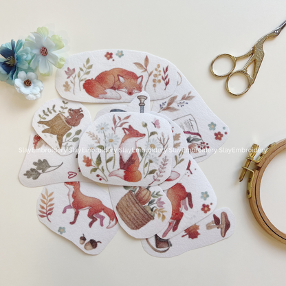 Fox In The Forest Embroidery Pattern For Beginner Easy To Use Stick and Stitch