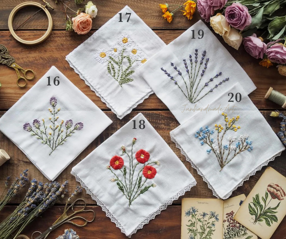 Custom Embroidered Handkerchief, Ladies Embroidery Handkerchief, Linen Handkerchiefs, Custom Women Floral Handkerchiefs