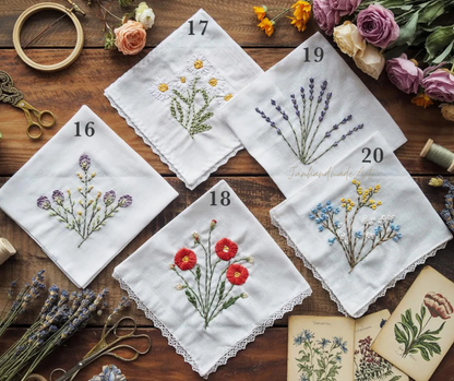 Custom Embroidered Handkerchief, Ladies Embroidery Handkerchief, Linen Handkerchiefs, Custom Women Floral Handkerchiefs
