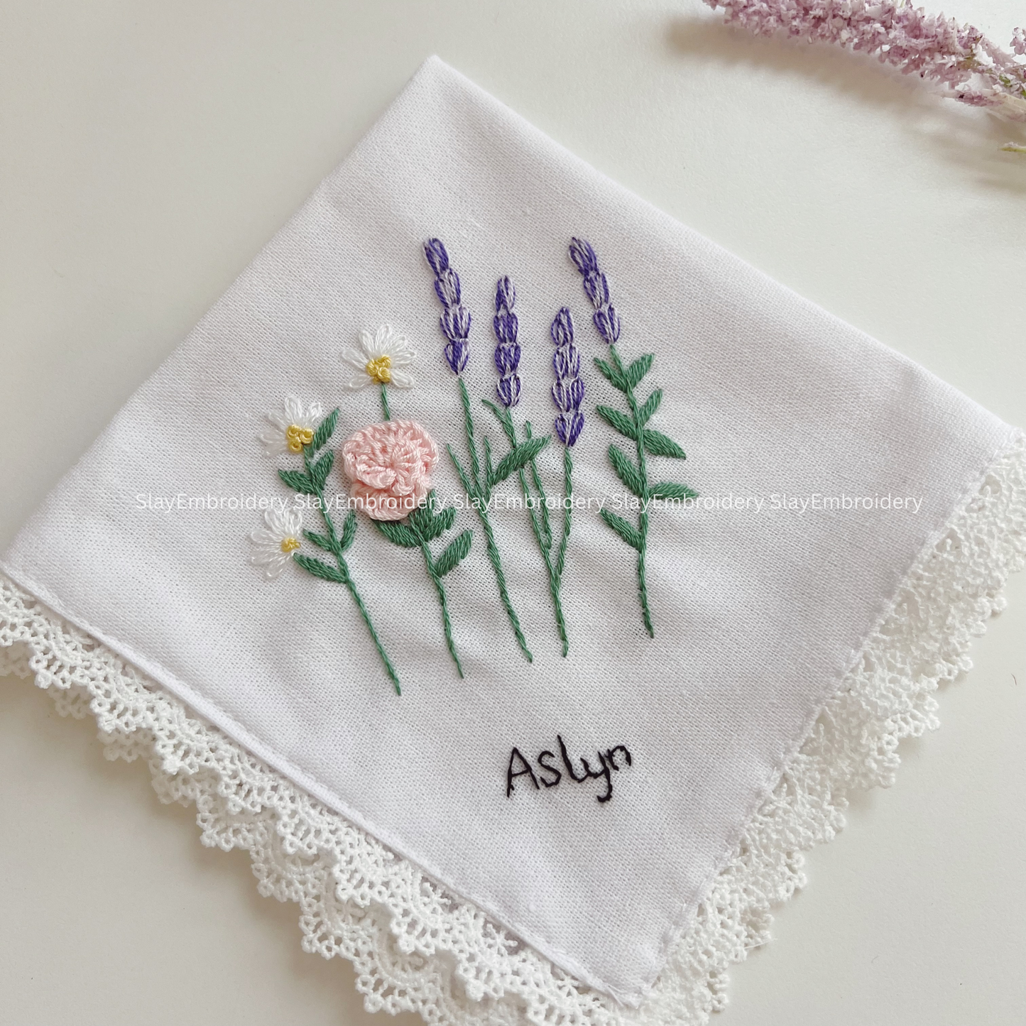 Summer Meadow Wedding Handkerchief, Custom Embroidered Handkerchief, Linen Handkerchiefs
