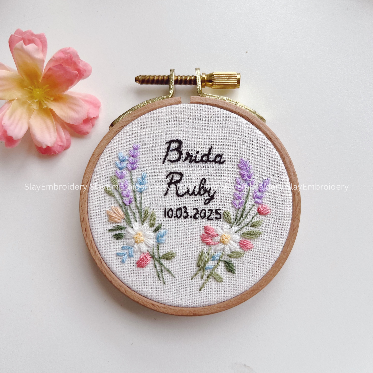 Custom Embroidered Colorful Flowers Wedding Hoop Custom Floral Wedding Hoops Wedding Gift