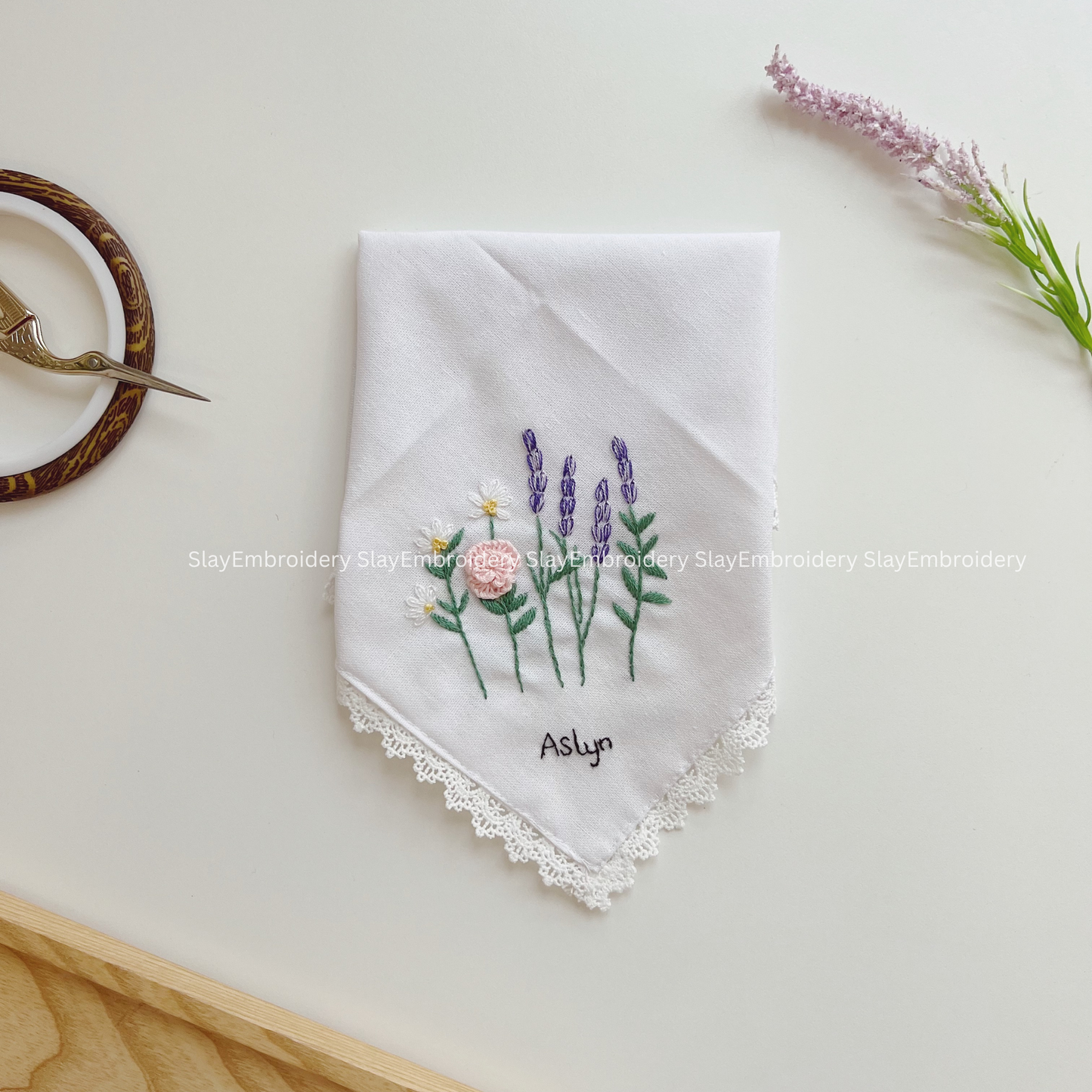 Summer Meadow Wedding Handkerchief, Custom Embroidered Handkerchief, Linen Handkerchiefs