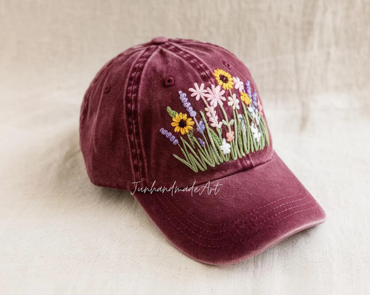 Embroidered Flower Hat – Vintage Washed Baseball Cap, Floral Cotton Hat, Soft Aesthetic Gift for Her