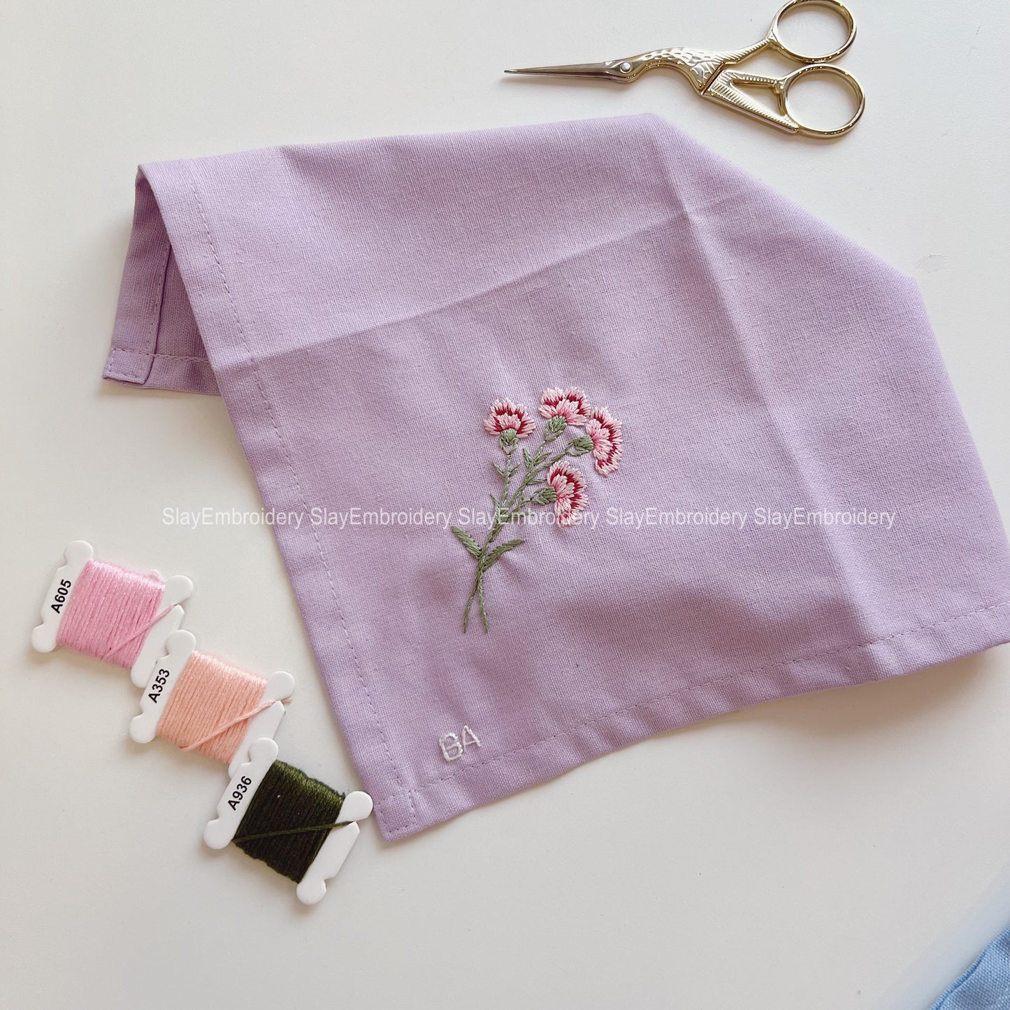Carnation Flowers Wedding Handkerchief, Custom Embroidered Handkerchief, Linen Handkerchiefs